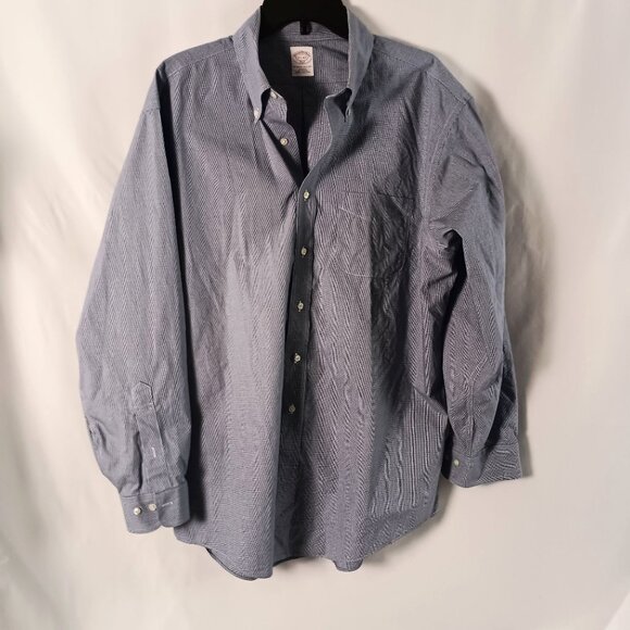 Brooks Brothers 346 Non Iron Blue Micro Check Dress Shirt Mens 17.5 4/5 - Picture 2 of 6